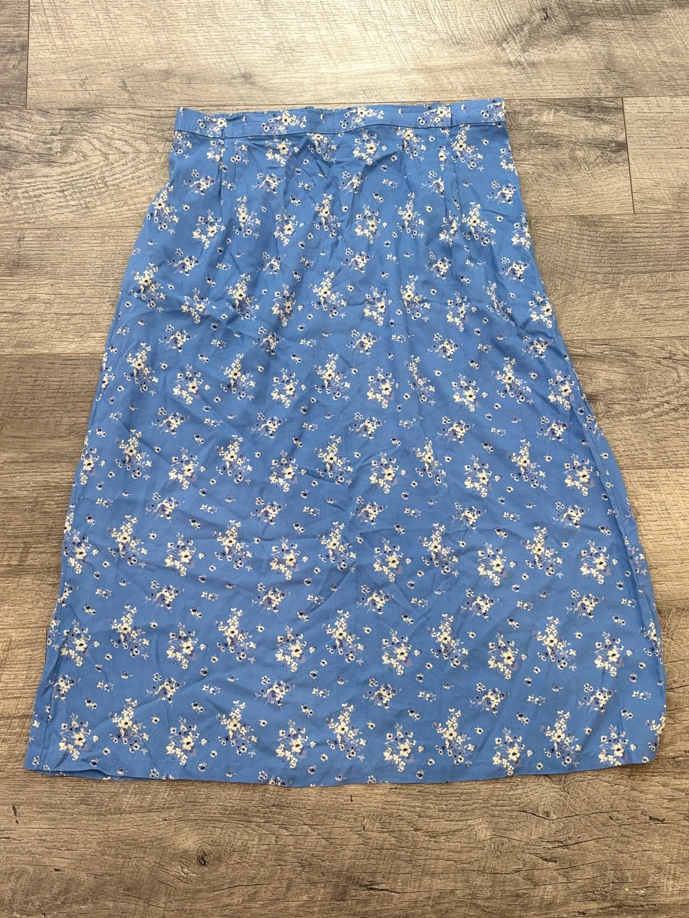 Vtg 90s Honors Blue White Floral A-Line Skirt Rayon plus 20W Elastic cottagecore